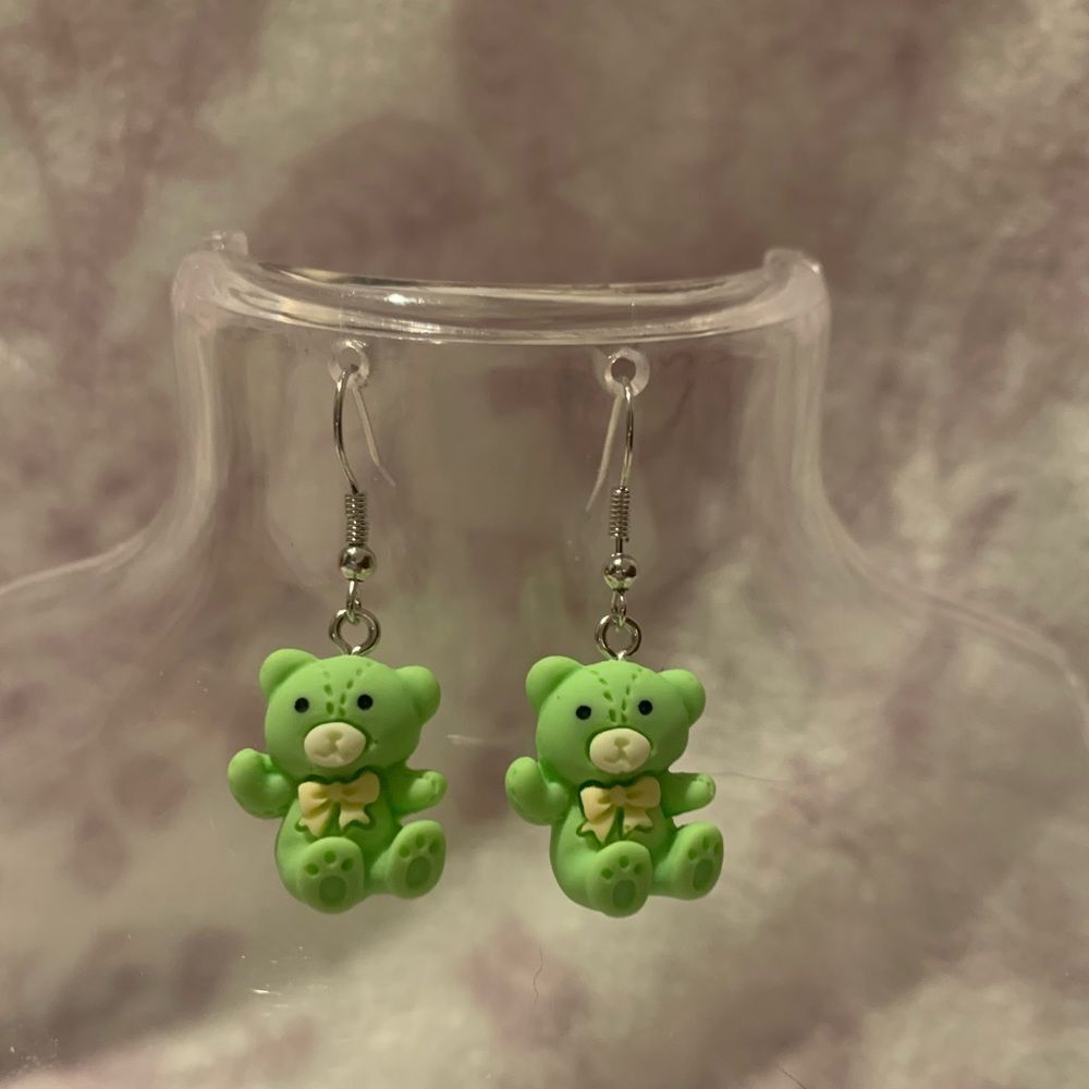 Green Teddy Bear Earrings